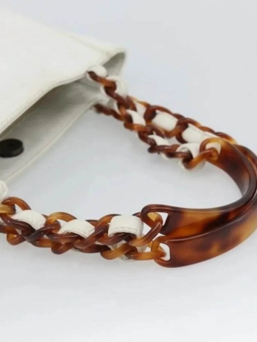 CHANEL Chain Hand Bag Leather White CC Auth 188392A